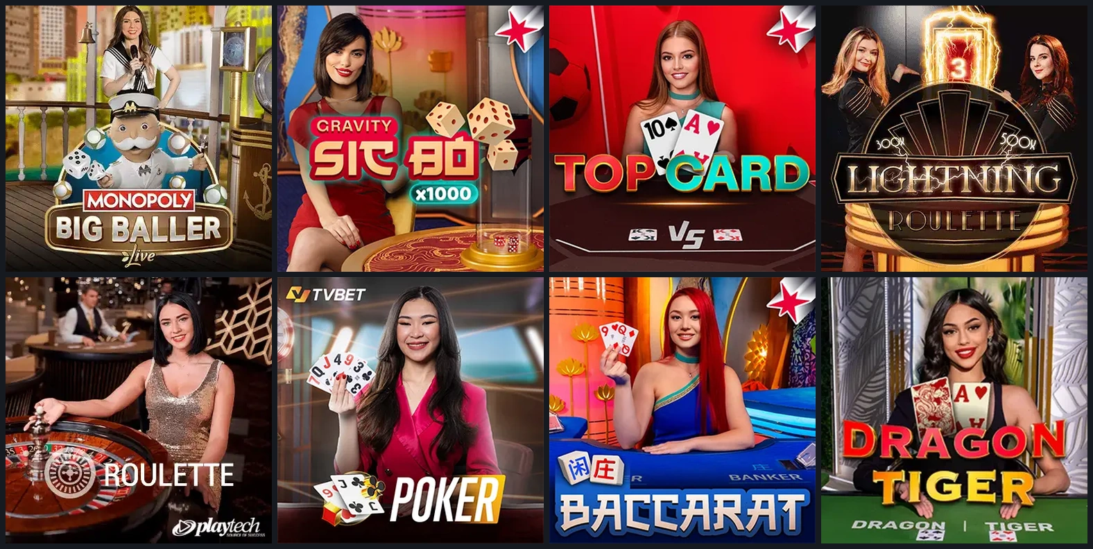 Roulette, Poker, Baccarat und Live-Shows als acht Spielcover