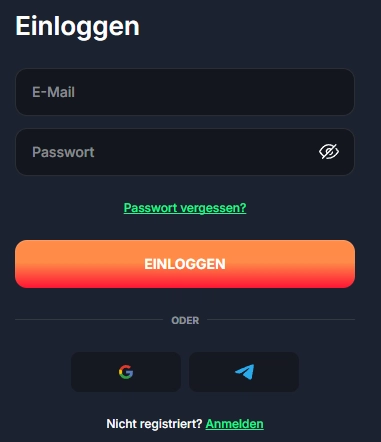 Login-Felder mit E-Mail, Passwort und Passwort-Wiederherstellung