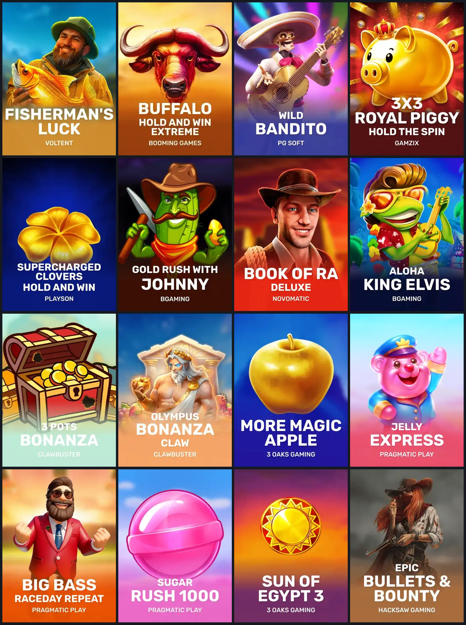 16 Slot-Cover aus verschiedenen Spielserien